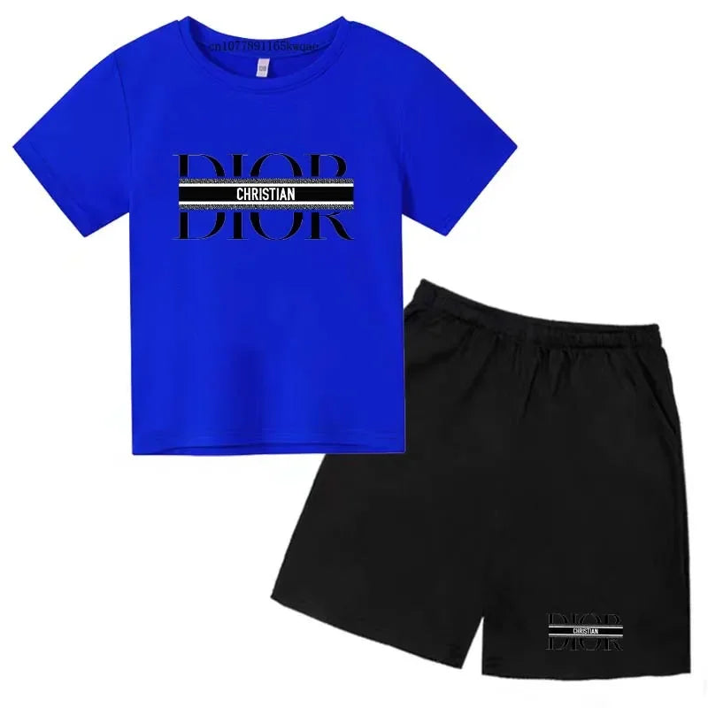 Summer Short Sleeve T Shirt +shorts 2 Piece Set Children Clothes Luxury Brand Print Sport Casual Fashion Boy Girl Kid Tracksuit