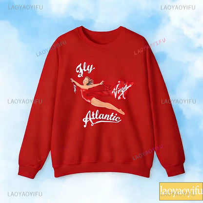 Fly Atlantic Princess Diana Sweatshirt Retro 80s Sporty Crewneck Winter Clothes Women Aesthetic Sweaters Casual Long Sleeve Tops