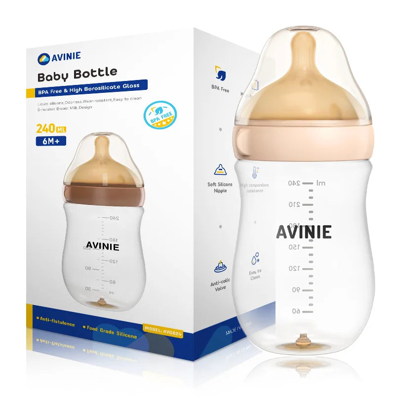 Newborn baby Wide caliber High borosilicate glass Bottles Anti choking Anti-Colic Bottle 0-6 months+ 160ml 240ml Baby Bottles