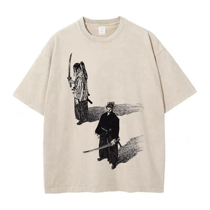 Men Streetwear Tshirt - Vintage Harajuku Anime Graphic Print Black Cotton Tee