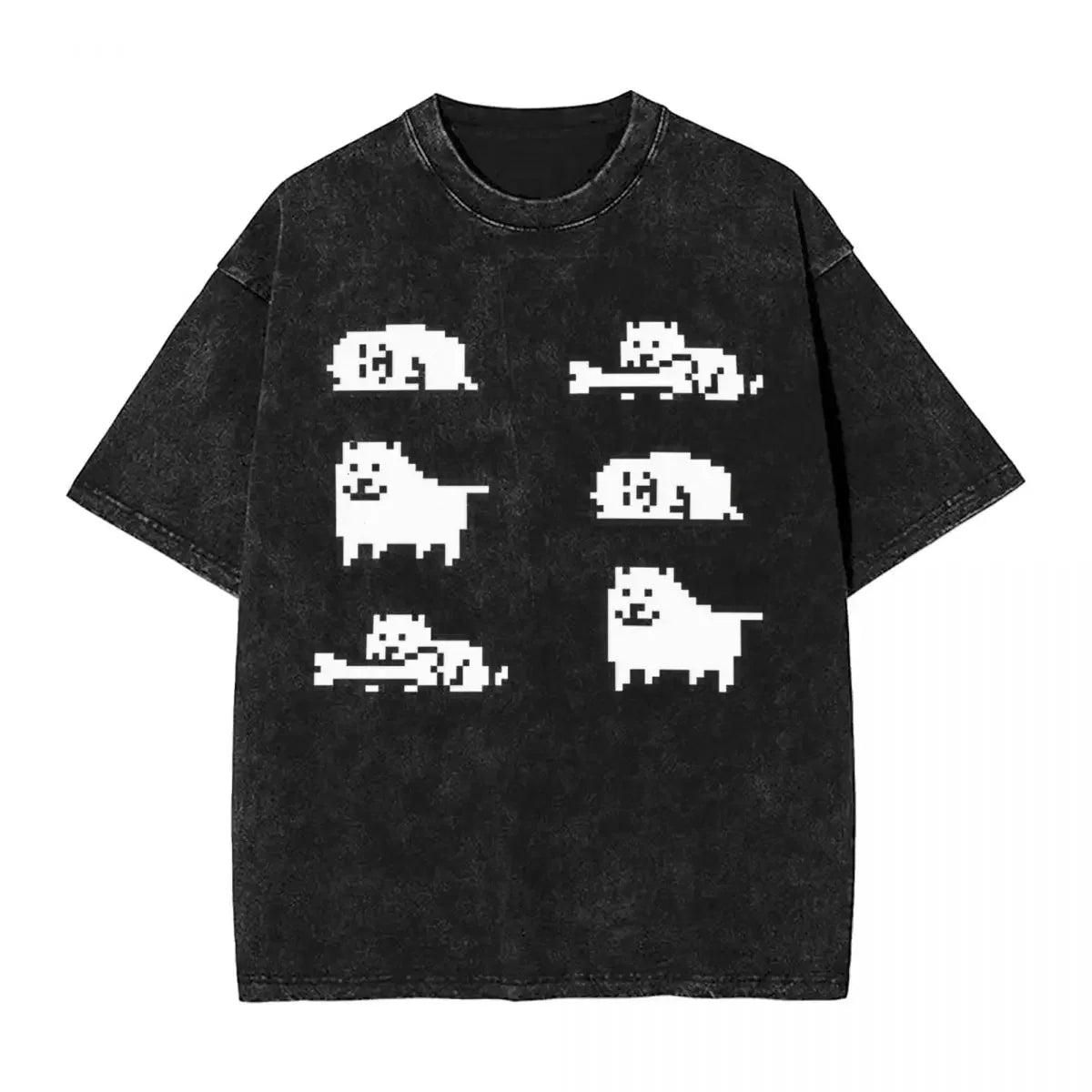 Washed Cartoon T Shirts Undertale Dog Pocket Graphic T-Shirts Cotton Loose Streetwear Short Sleeve Tee Shirt Men Women Clothing