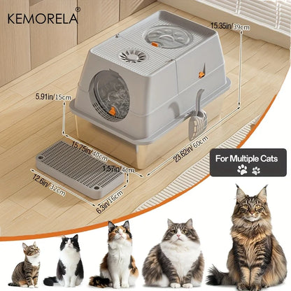 Stainless Steel Cat Litter Box with Lid - Odor-Proof High-Sided Easy Clean - ZOOMNSTORE