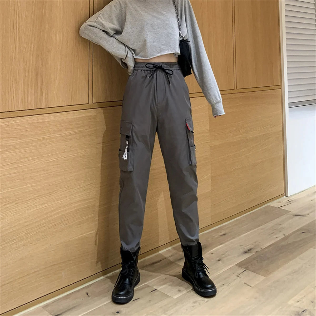 Black Fashion Korea Cargo Pants Women High Waist Baggy Tactical Sweatpants Fashion Hip Hop Harajuku Joggers Trousers Female