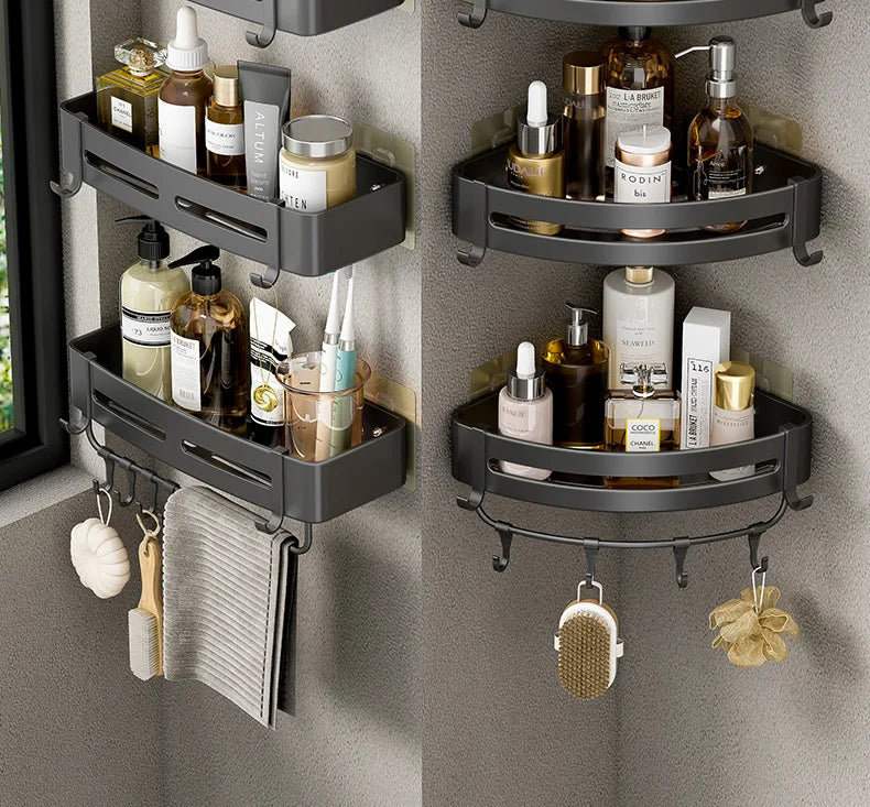 Aluminum Corner Shower Rack - Wall Mounted Bathroom Storage Organizer