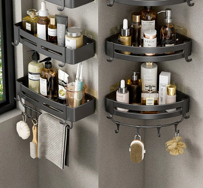 Aluminum Corner Shower Rack - Wall Mounted Bathroom Storage Organizer