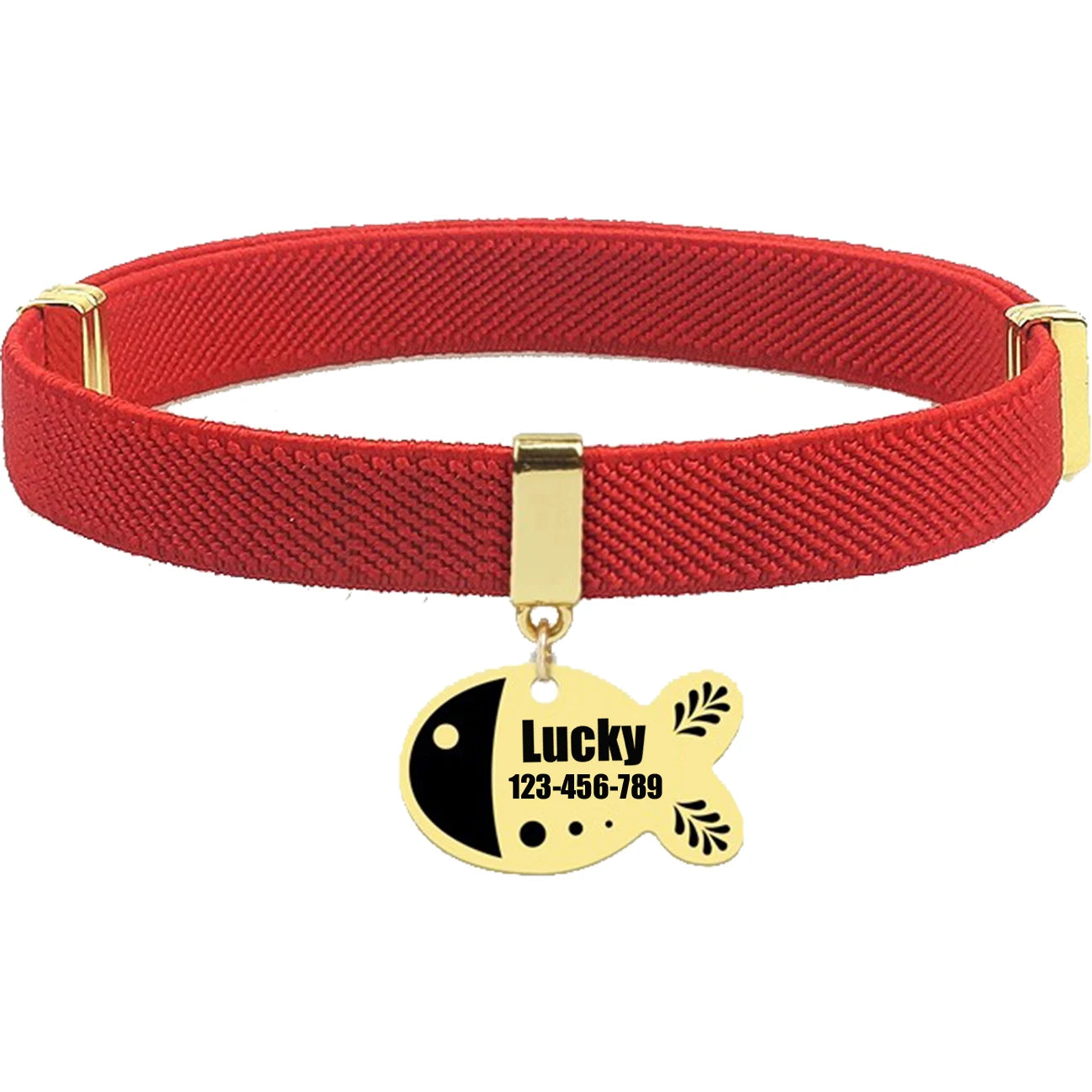 Free Customized Cat Collar Cute Fish Metal Necklace Pet ID Name Tag Personalized GPS Tracker Kitten Dog Breakaway Elastic Collar