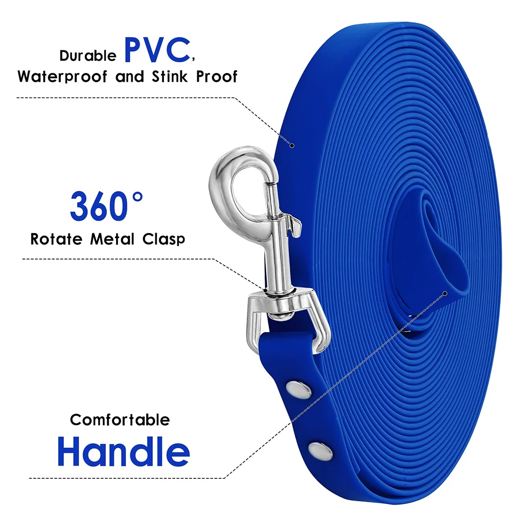 Dog Leash Waterproof Training Recall Long PVC Pet Leashes Durable Easy Clean 3M 5M 10M 15M Great for Training Beach Yard Play