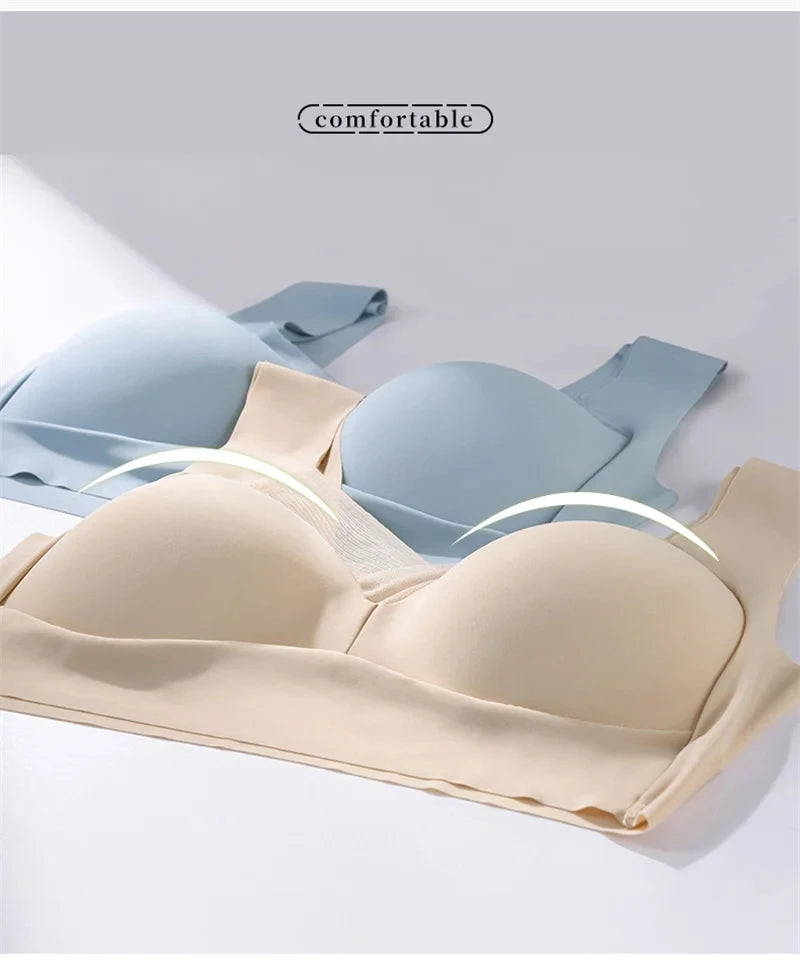 Plus Size Sports Bra - Seamless Wire Free Push Up Brassiere With Wide Straps