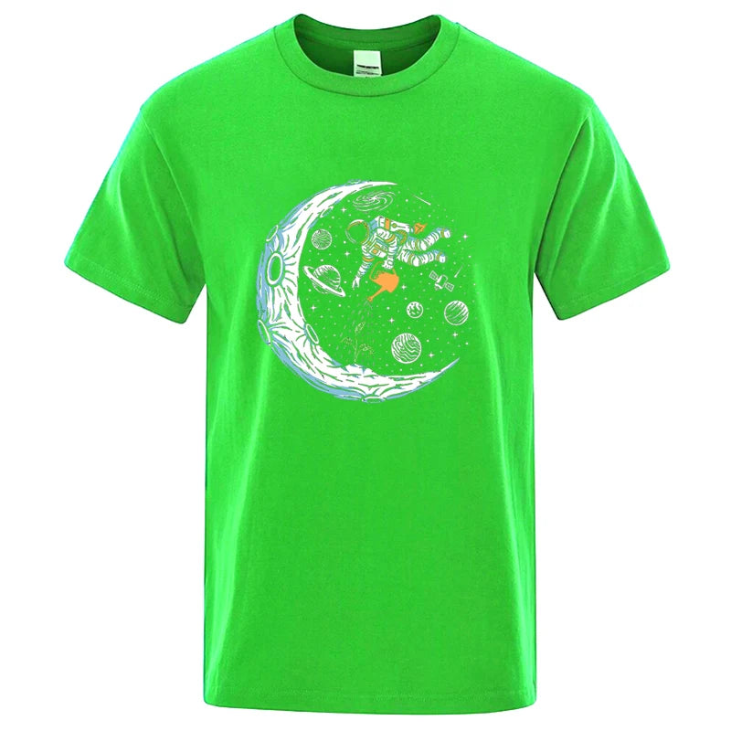 Summer Men T-shirt Cotton Blend Casual Funny Astronaut Design Print Loose O-neck T Shirt for Men Short Sleeve Male T-shirt Tees