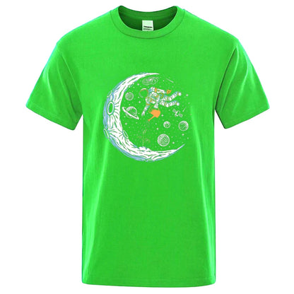 Summer Men T-shirt Cotton Blend Casual Funny Astronaut Design Print Loose O-neck T Shirt for Men Short Sleeve Male T-shirt Tees