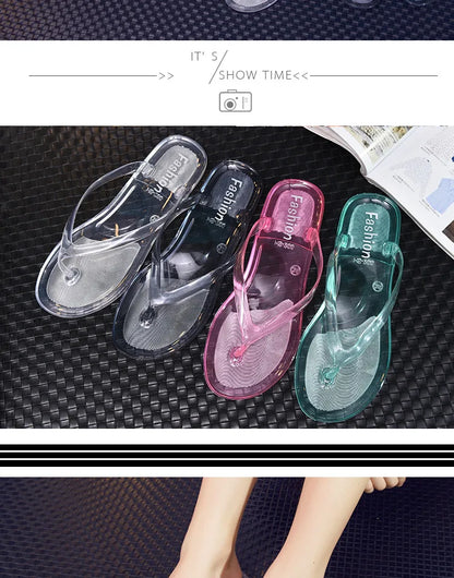 Hot Transparent Beach Sandals Korean Version Female Jelly Crystal Clip On Flip Flops Summer Student Outfit Leisure Flat Bottom