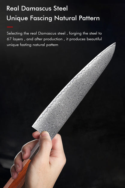 Damascus Steel Japanese Chef Knife - Hand Forged Santoku  Sashimi Blade