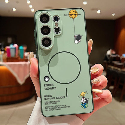Little Astronaut Magnetic Phone Case For Samsung Galaxy S25 S26 Ultra Edge S24 S23 FE A57 A17 A56 A37 A16 A55 A36 A55 Hard Cover