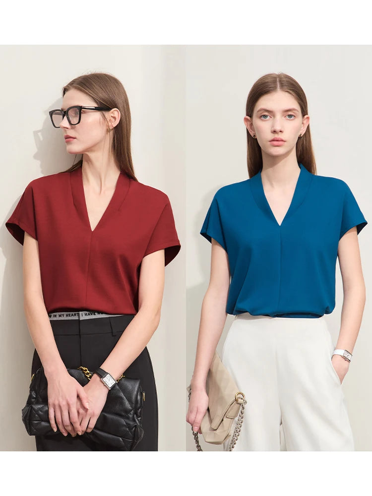 Women's V-Neck T-Shirt – Minimalist Stretch Solid Tee