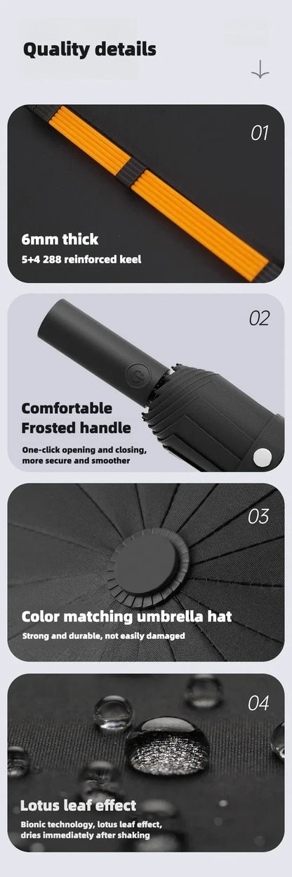 Stormproof Windproof Automatic Folding Rain Umbrella for Men, Large Strong Reinforced 288 Bone, Sun UV UPF50+ Parasol