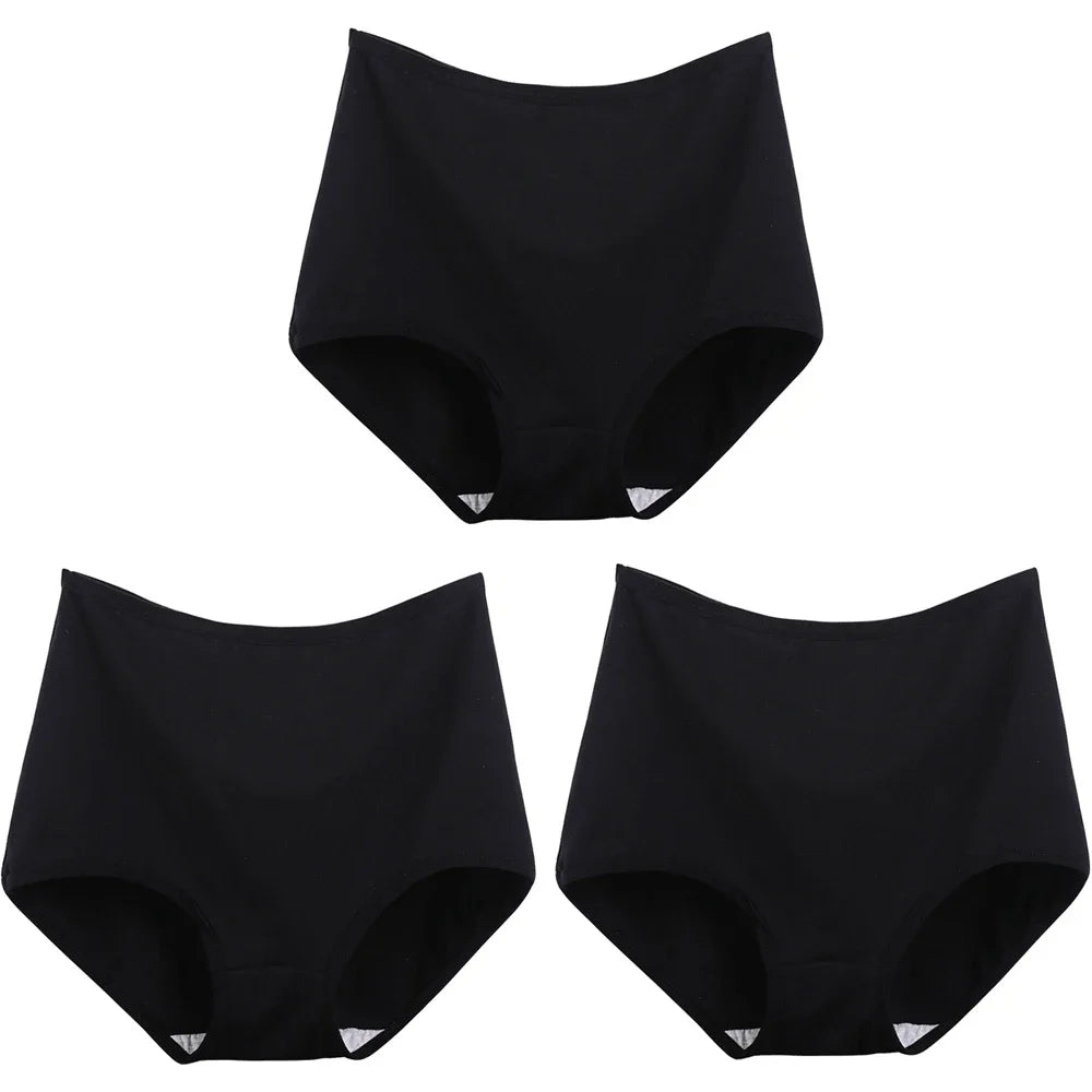 3pcs Cotton Women Panties Lady Plus Size Underwear Large Size High Waist Briefs Breathable Solid Color Female Lingerie