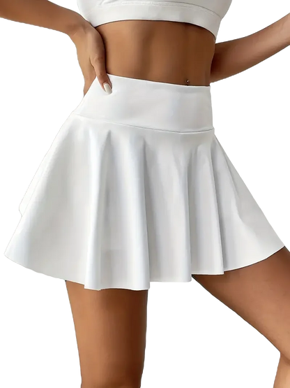 Women's Solid Color High Waist Tennis Pleated Skirts Inner Pocket Quick Dry Sports Shorts Running Fitness Skirts