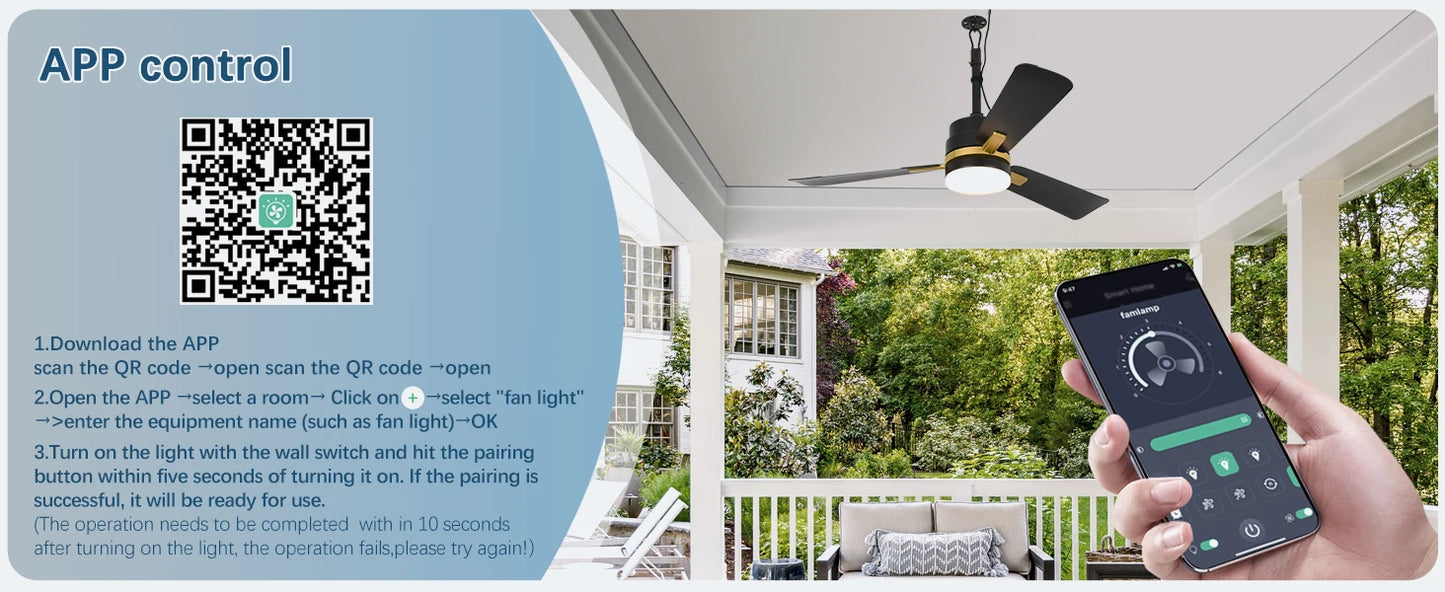 Sealing Led Ceiling Fan with Light Remote Control EU/US Standard Black/Gold Ceiling Lamp Fan 105cm Electric Fan Light Fixture