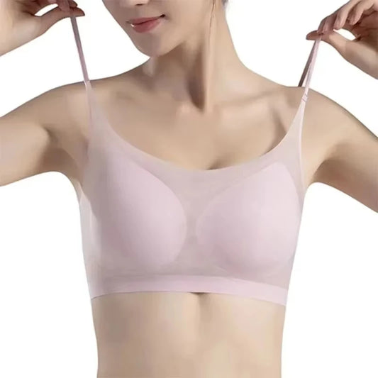Ultra-Thin Breathable Ice Silk Top Bra Women's Seamless Back Halter Vest Wrap Bra Small Chest Together