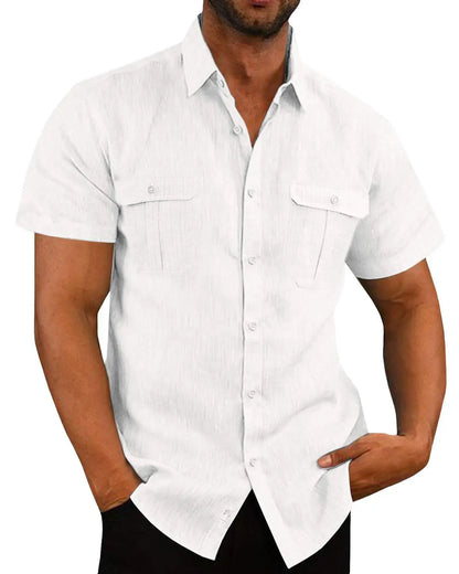 Men's Textured Short Sleeve Button Down Shirt with Chest Pockets Casual Lightweight Summer Top for Beach Office & Daily Wear