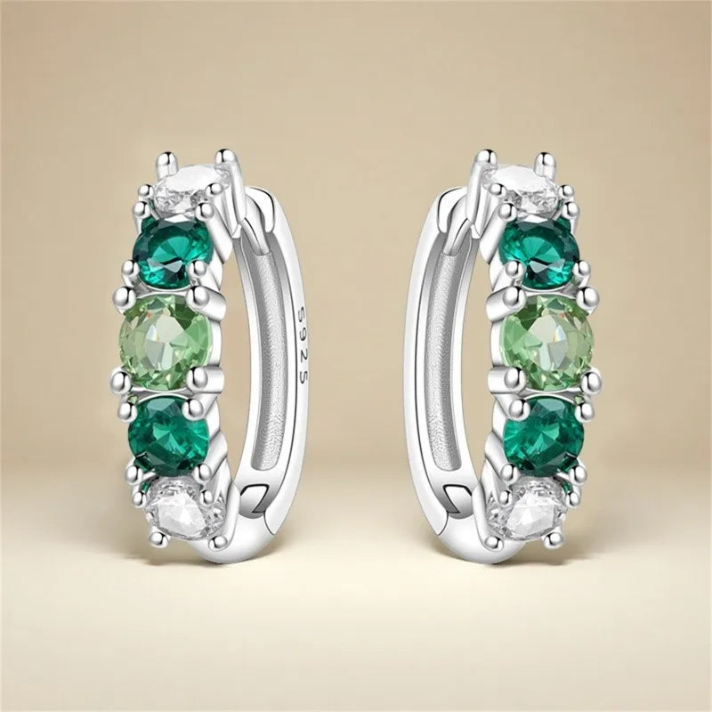 MISEFF Real 925 Sterling Silver Earring Gradual Change Green Blue Colored Zircon Hoop Earrings Engagement Wedding Jewelry Gifts