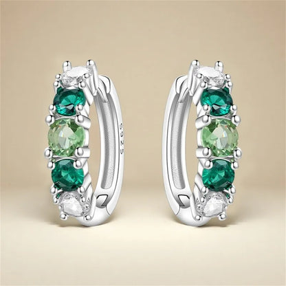 MISEFF Real 925 Sterling Silver Earring Gradual Change Green Blue Colored Zircon Hoop Earrings Engagement Wedding Jewelry Gifts