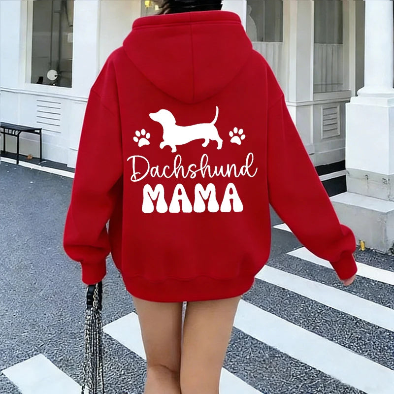 Dachshund Mama Graphic Hooded Hoodie Women Wiener Dog Paw Print Pullover Sweatshirt Dog Lover Casual Winter Autumn Tracksuits