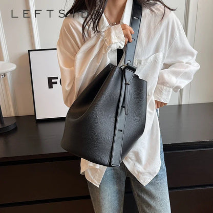 Leather Shoulder Bag - Small Solid Color Korean Fashion Baguette Style Purse