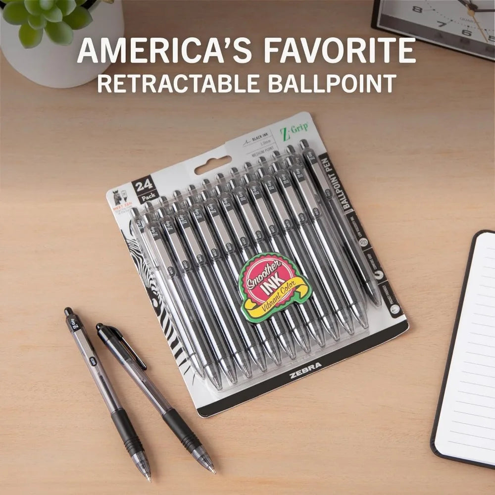 Retractable Ballpoint Pens Smooth Writing Black Ink 1.0mm Medium Point for School Office Note Taking Journal Planner Supplies 24 Pack