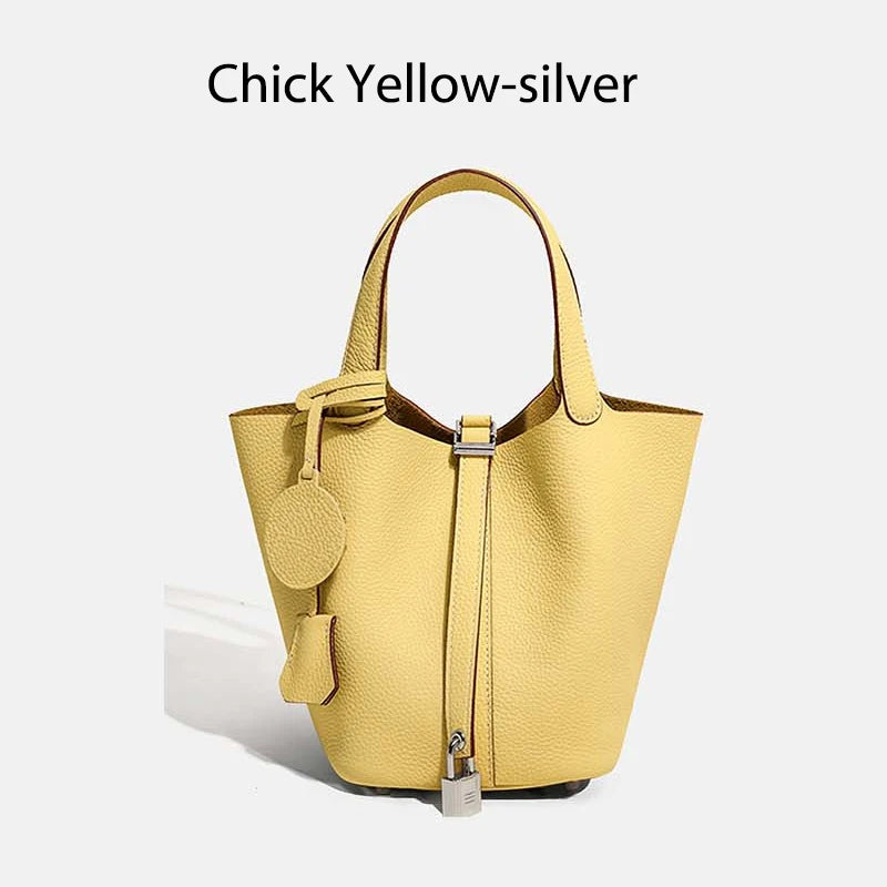 Women Leather Bucket Bag - Genuine Leather Handbag | Large Tote Bag With Silver Hardware