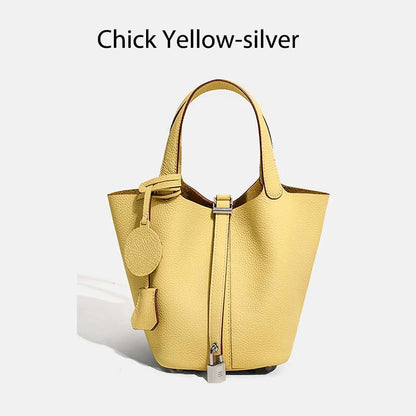Women Leather Bucket Bag - Genuine Leather Handbag | Large Tote Bag With Silver Hardware
