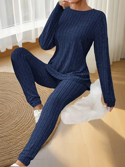 Women's Autumn and Winter Pajamas, Simple Solid Color, Casual and Comfortable, Slim Fit, Fashionable Long-Sleeved Long Pants, Can Be Worn Outside, Pajama Set for Women
