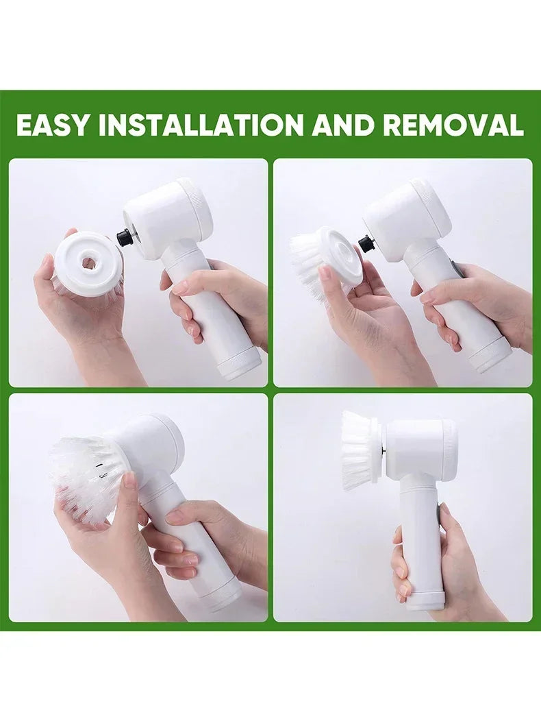 Cordless Electric Spin Scrubber - 5-in-1 Cleaning Brush with Adjustable Handle and 5 Brush Heads - ZOOMNSTORE