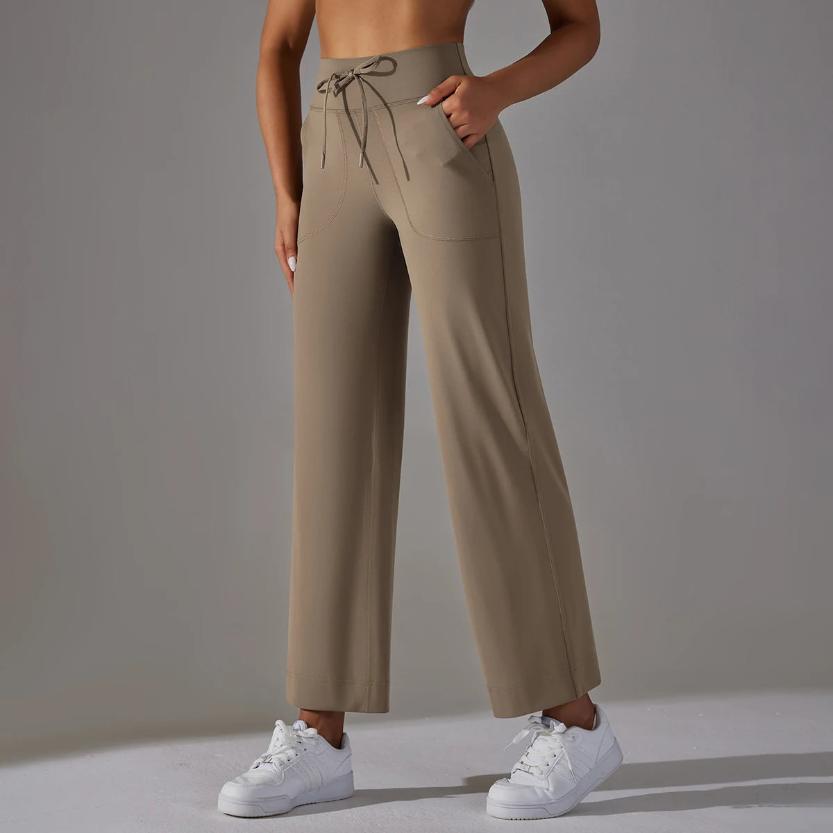 Women Leggings Wide Leg Flare Pants With Pockets Drawstring Sports Trousers High Waist Flared Yoga Leggings Fitness Running Jogg