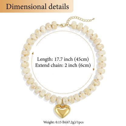 Badu Bohemia Colorful Acrylic Beaded Choker Necklace for  Women 14K Gold Plated Heart Pendant Summer Aesthetic Y2K Jewelry Gift