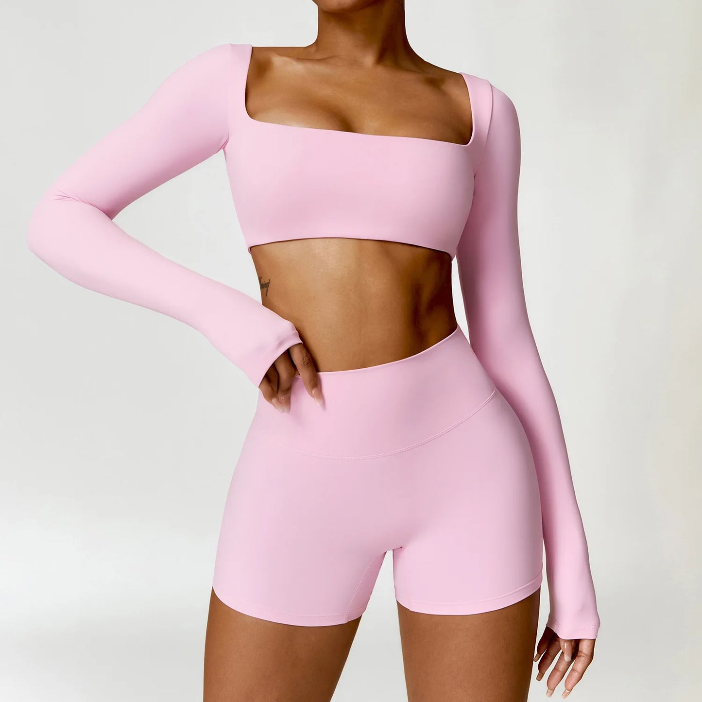 Women Yoga Suit - Quick Dry Gym Tracksuit With Long Sleeve Top & High Waist Leggings