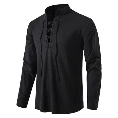 New Men's Casual Blouse Cotton Linen Shirt Tops Long Sleeve Tee Shirt Spring Autumn Slanted Placket Vintage Yoga Shirts
