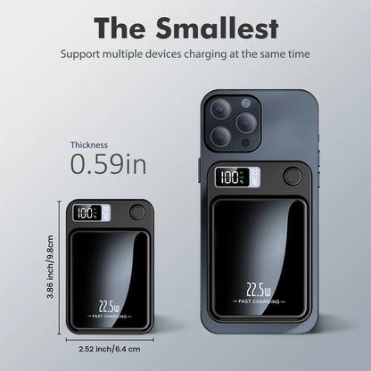 2-in-1 Wireless Magnetic Power Bank Fast Charging Portable PD 22.5W 10000mAh LED Power Display for iPhone 17/16/15/14 Samsung