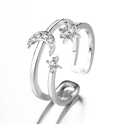 Sterling Silver Rings Adjustable Vintage Hip Hop Couples Silver Bands | Hollow Line Design