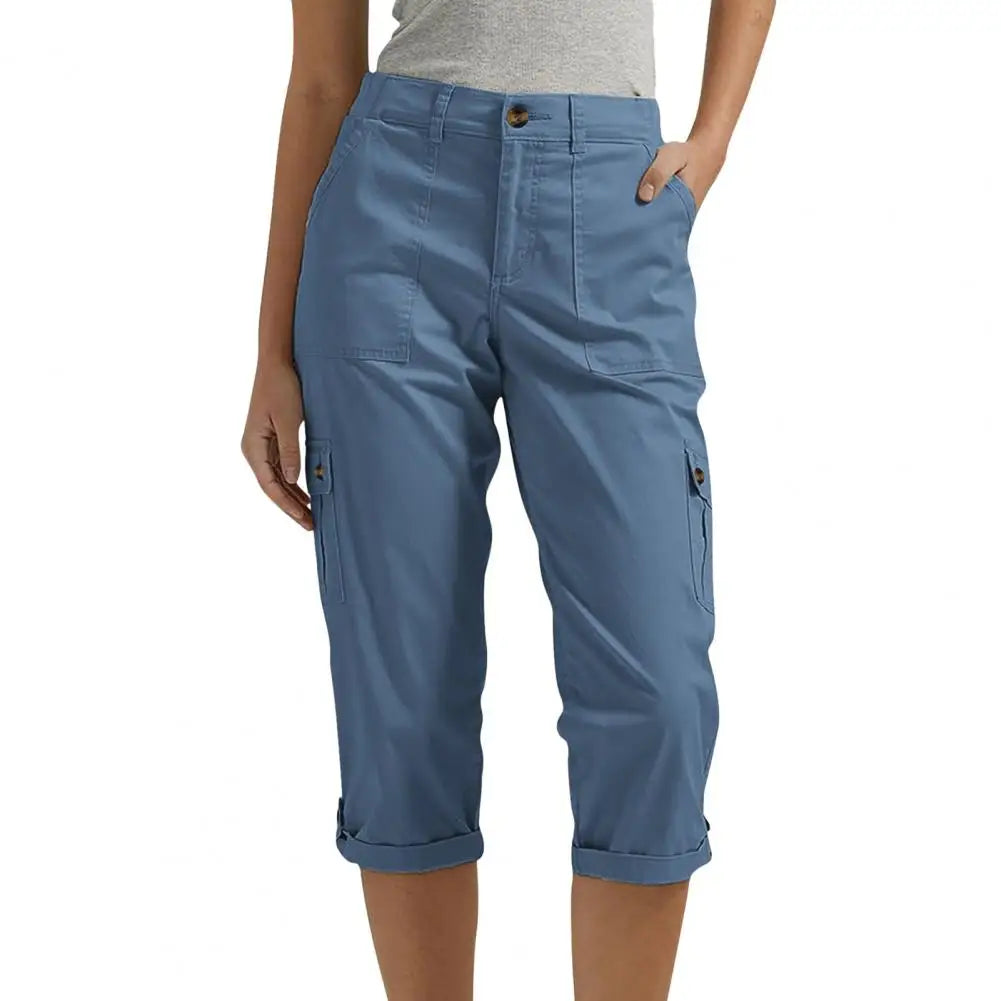 Women's Capris Joggers Mid Rise Cropped Cargo Pants Summer Quick Dry Hiking Pants with Multi Pockets Lightweight Summer Bottoms