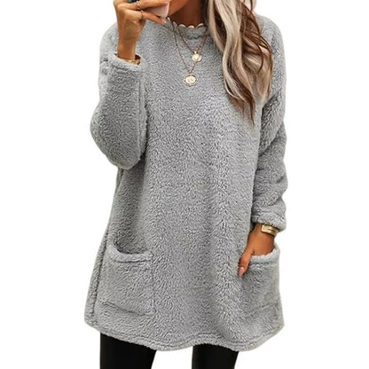 2025 Autumn Winter Women Warm Coat Streetwear Fleece Pocket Thinken Sweatershirt Autumn Female Casual Loose Outfits Casual Tops