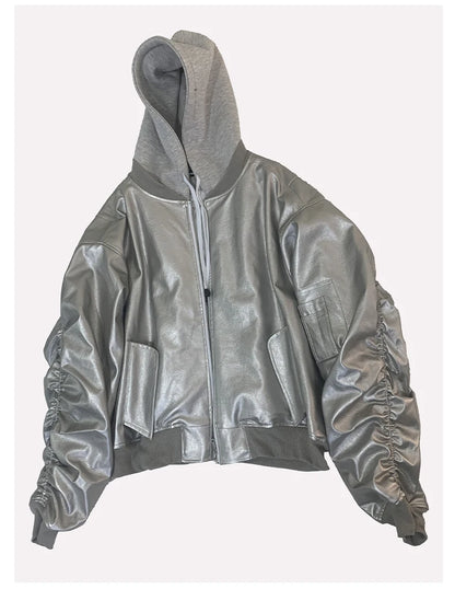 Mauroicardi Autumn Winter Oversized Cool Black Thickened Warm Pu Leather Jacket Men Hood Luxury Designer Fake 2 Clothes