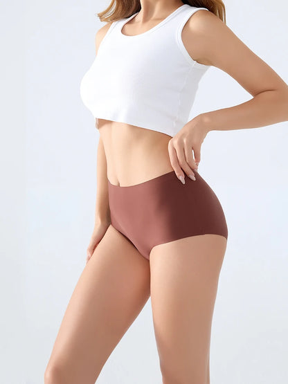 4PCS/SET Plus Size Underwear Women's Panties Ice Silk Solid Color Ladies Seamless Underpants High Waist Sexy Breathable Lingerie