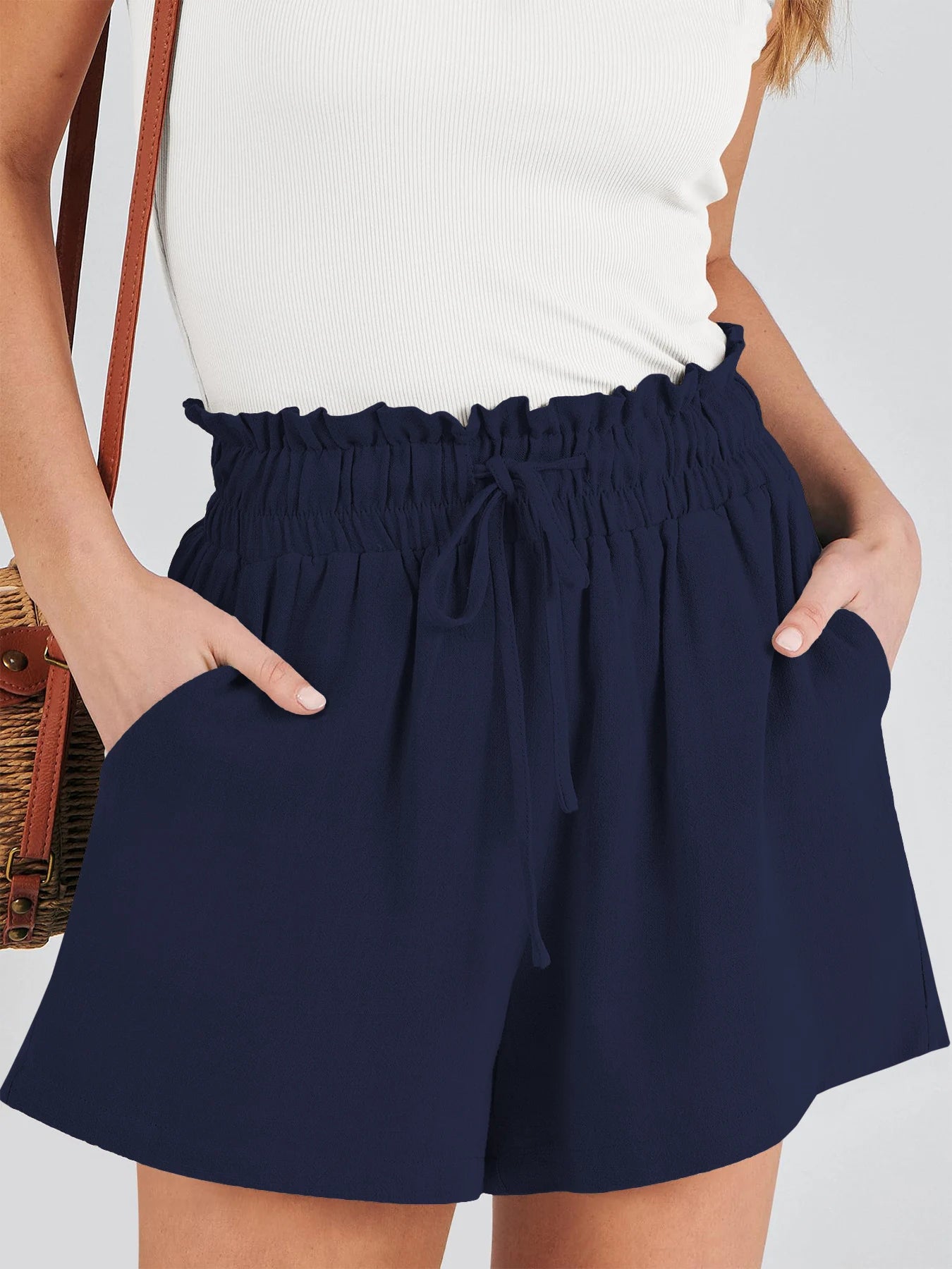 Women's Shorts Breathable Drawstring Elastic Waist Lightweight Solid Color Casual Business Style Fashion Linen Shorts