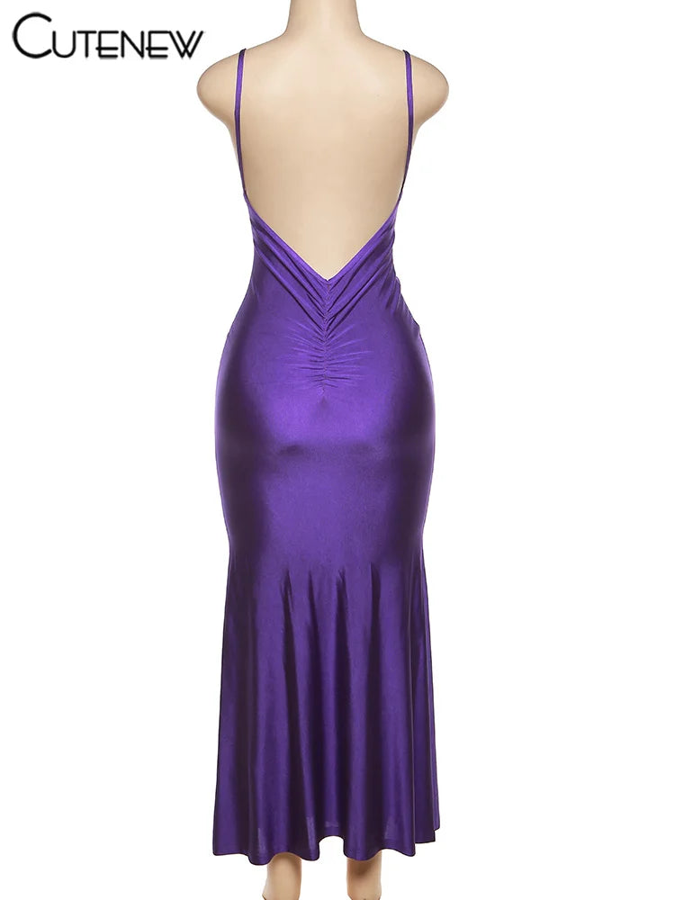 Red Spaghetti Strap Maxi Dress - Sexy Backless Ruched Body Shaping Dress Women