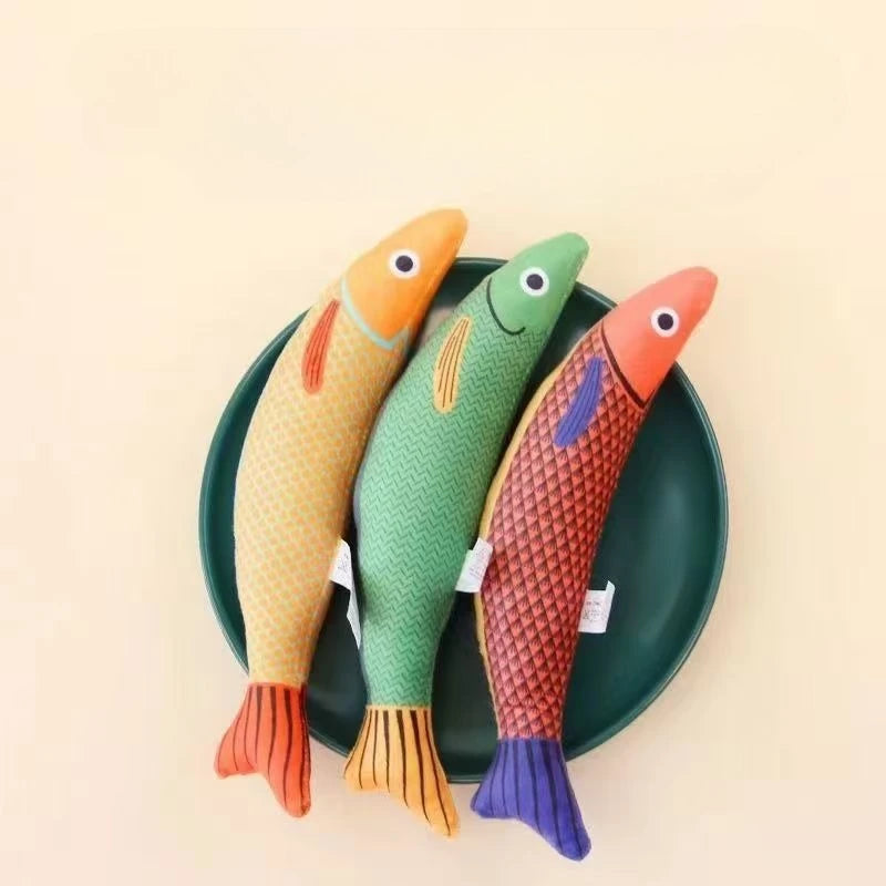 Cat Chew Plush Squeaky Toy Interactive Catnip Simulated Fish Bite-resistant Kitten Toy Teeth Cleaning Cat Supplies Accessories
