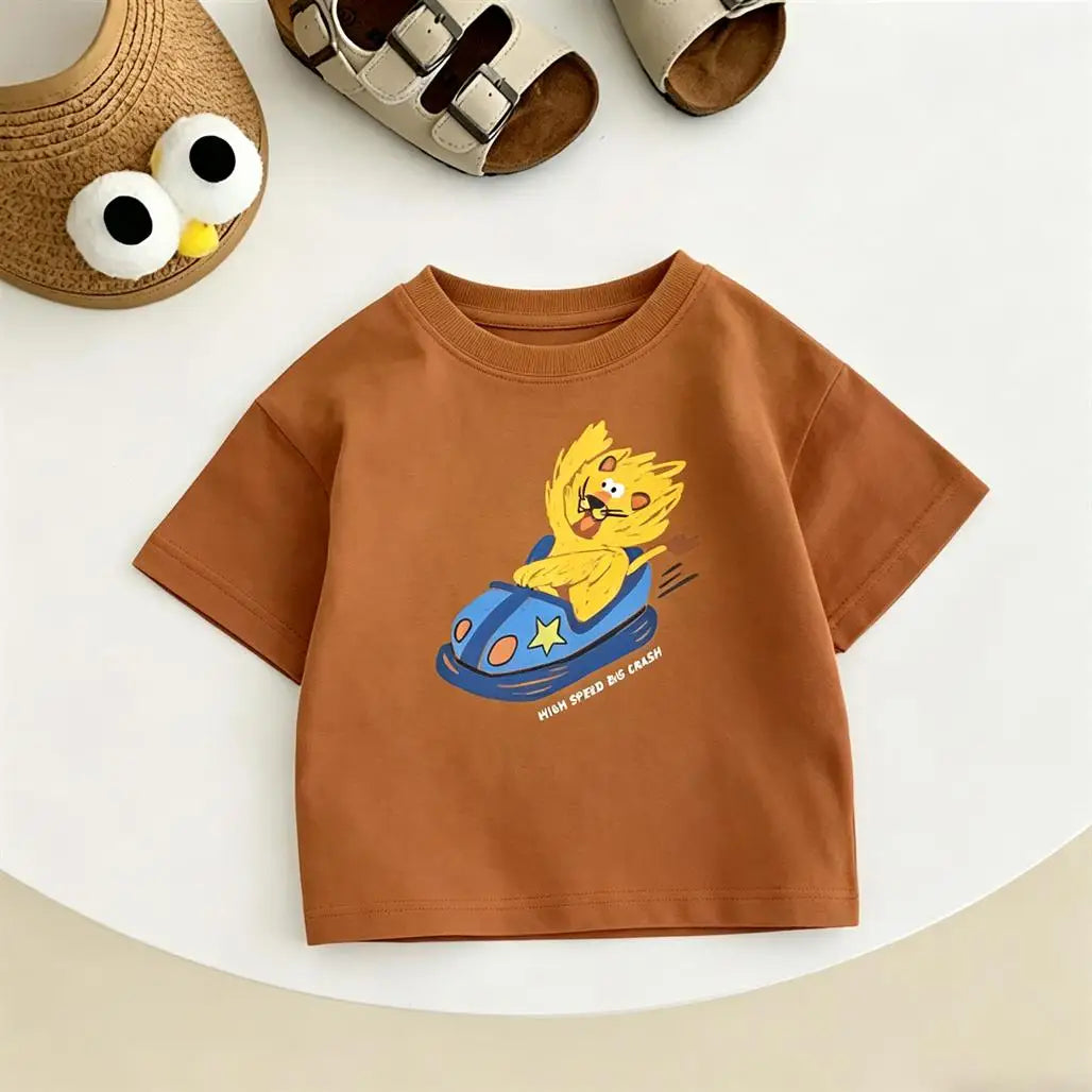 Printing Tshirt Child Boys Summer Crewneck Tops Loose Pure Cotton Tees Kids Cute Print T-shirt Baby Clothes Thin Short Sleeve