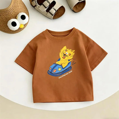 Printing Tshirt Child Boys Summer Crewneck Tops Loose Pure Cotton Tees Kids Cute Print T-shirt Baby Clothes Thin Short Sleeve