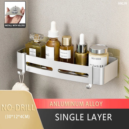 Aluminum Corner Shower Rack - Wall Mounted Bathroom Storage Organizer