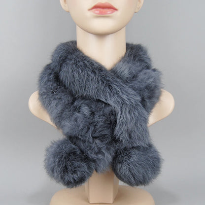 Rabbit Fur Scarf - Genuine Real Natural Fur Muffler for Women Winter Warmth